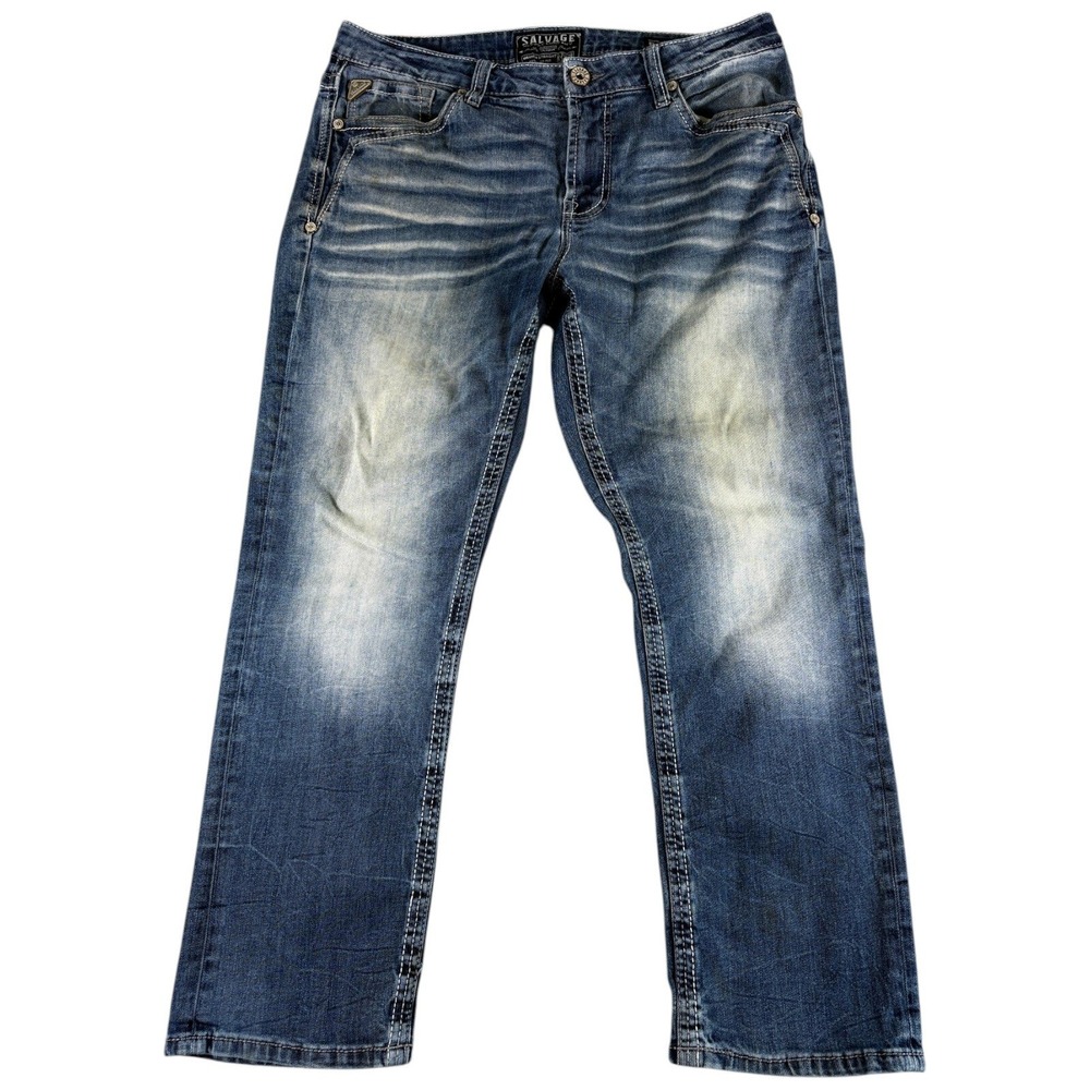 Salvage Straight Jeans Mens 34x27 Blue Grunge Vintage Y2K Workwear Faded Mayhem